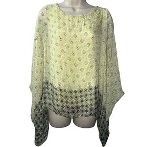 Pronto Moda Made in Italy Silk Blend Poncho Top‎ Boho Floral Sheer Blouse Medium